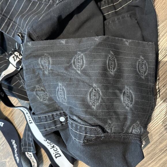 Dickies Overalls Black Pinstripe Workwear Carpenter Utility Pants Womens Medium - Picture 9 of 10